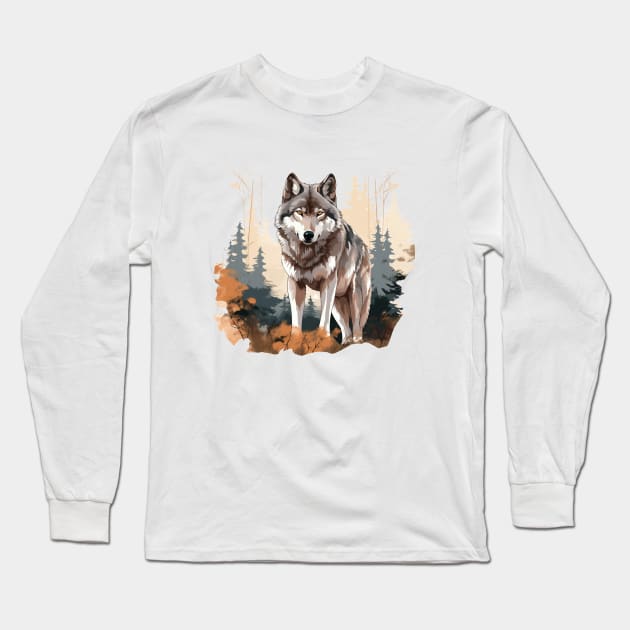 Grey Wolf Long Sleeve T-Shirt by zooleisurelife